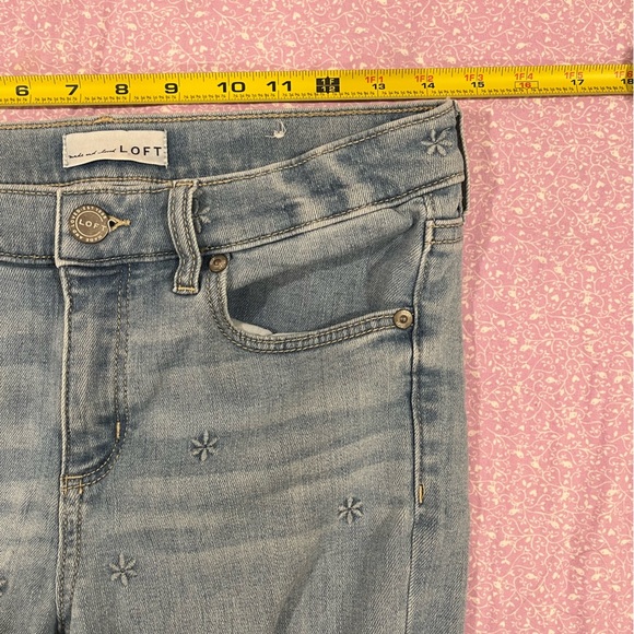 LOFT Blue Ankle Cropped Jeans with Subtle Floral Embroidery - Picture 10 of 10